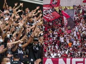 Imagem mostra torcidas de Ceará e Flamengo na arquibancada