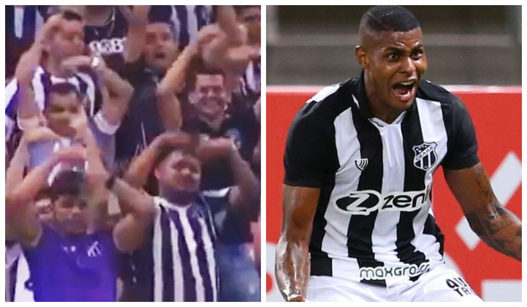 Imagem do torcedor fazendo o gesto de substituição / Clebão atacante do Ceará