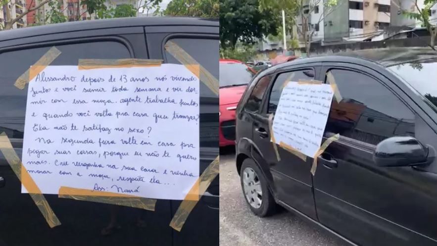 Mulher viraliza ao colar cartaz expondo traição do companheiro em Belém