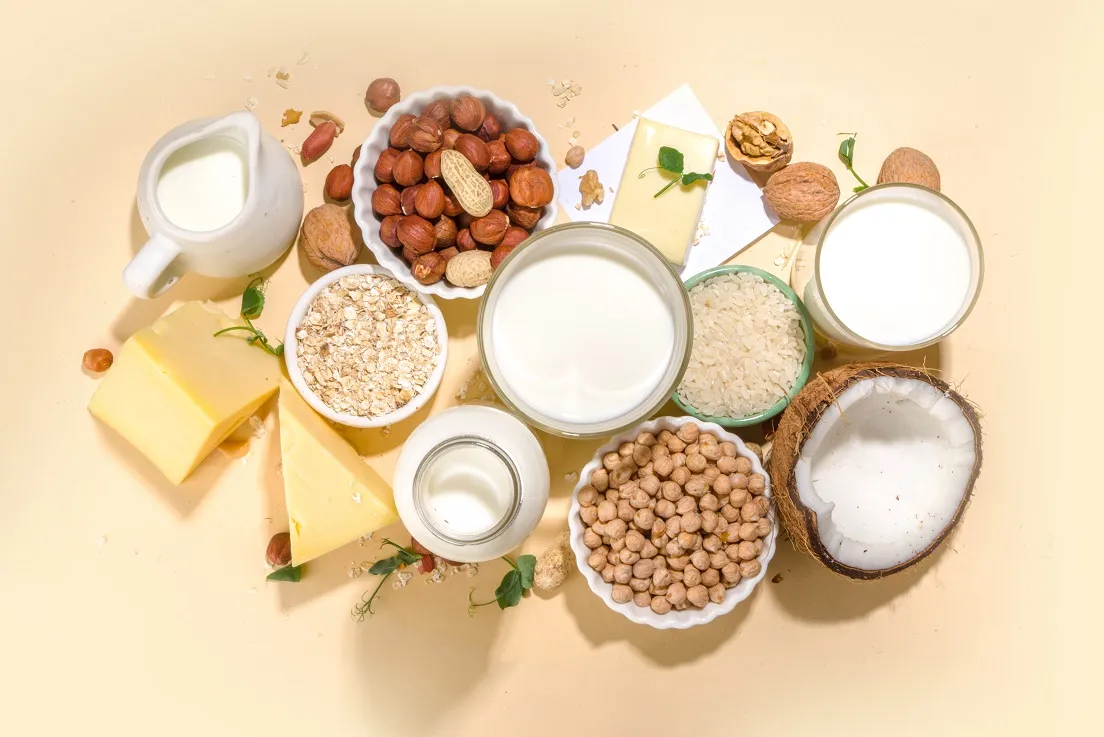 Produtos de origem vegetal são uma opção para intolerantes à lactose, como o leite de amêndoas, castanha, arroz, entre outros.