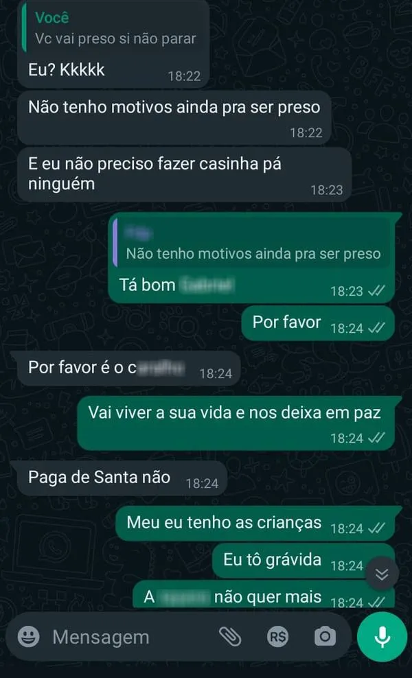 Em mensagens, mãe tenta convencer rapaz a aceitar o fim do namoro