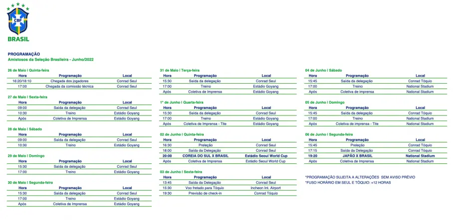 Imagem mostra datas e horários de eventos