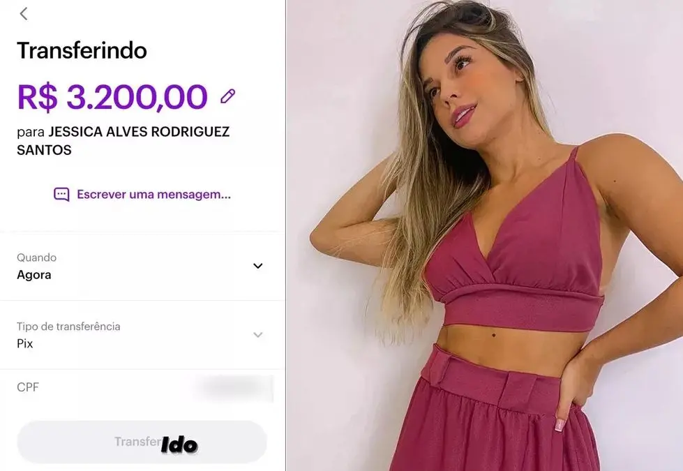 Print de uma tela de celular e a imagem de uma mulher