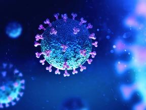 imagem de computador de vírus, em azul e roxo