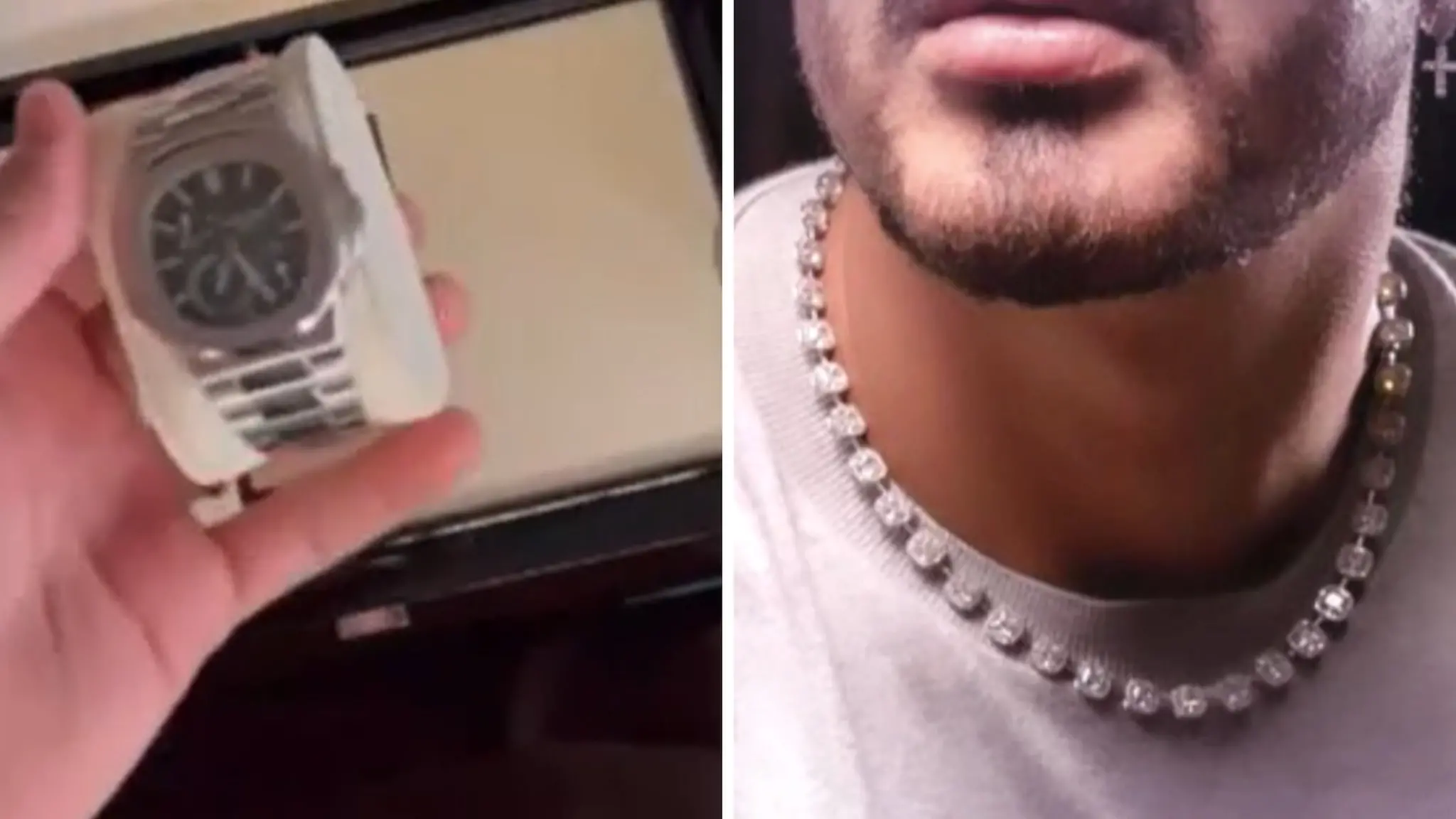 Imagens de relógio e colar levados de apartamento de Carlinhos Maia