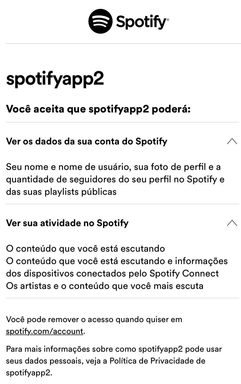 Segunda tela do Spotify Pie pede para você permitir acessos.