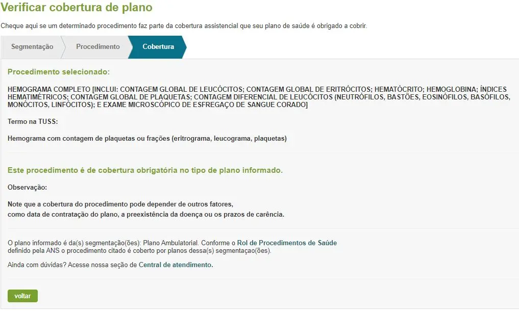 Procedimento selecionado