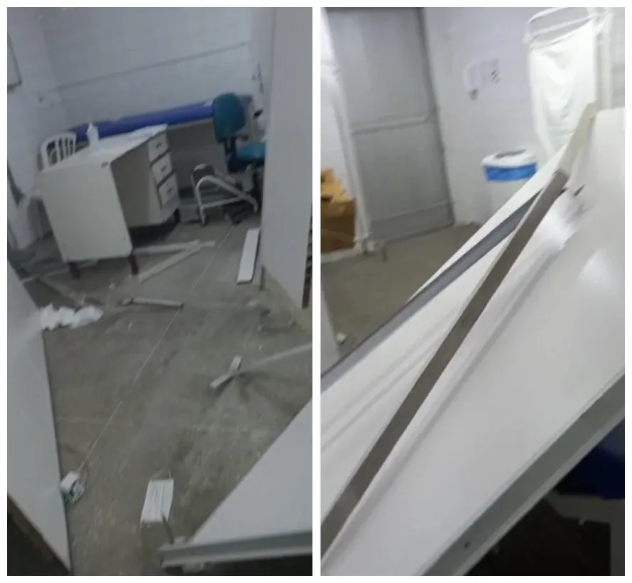 Sala em que ataque aconteceu ficou revirada após briga corporal com o paciente