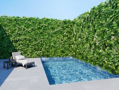 Jardim vertical ao lado de uma piscina