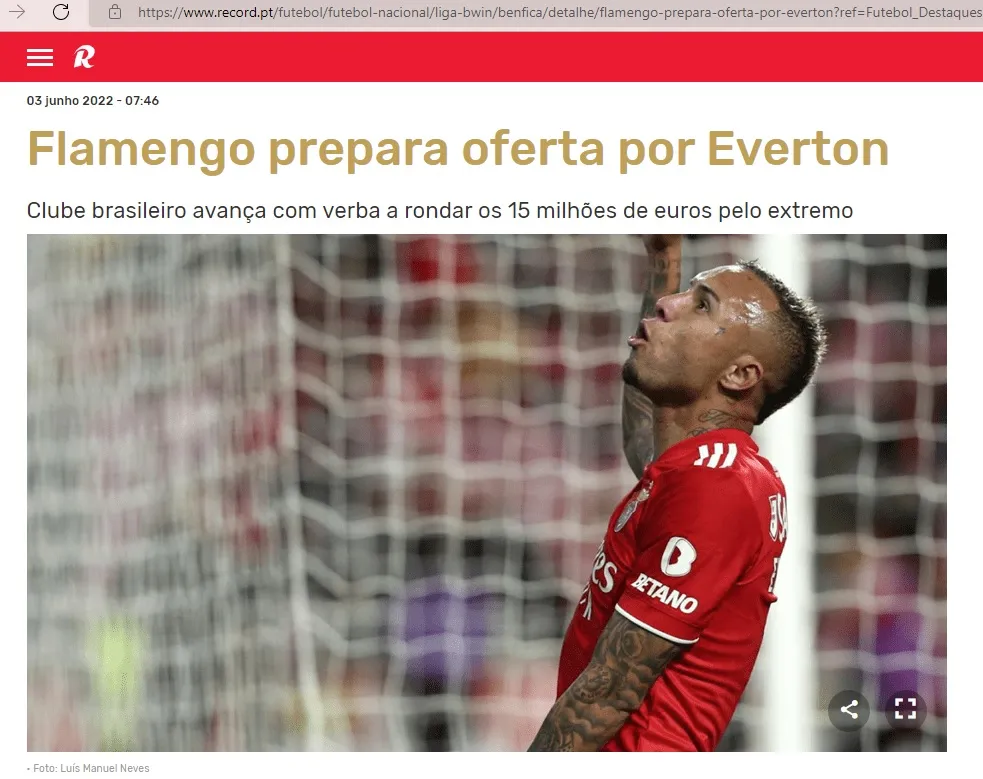 Jornal português afirma que Fla prepara oferta pelo atacante cearense.