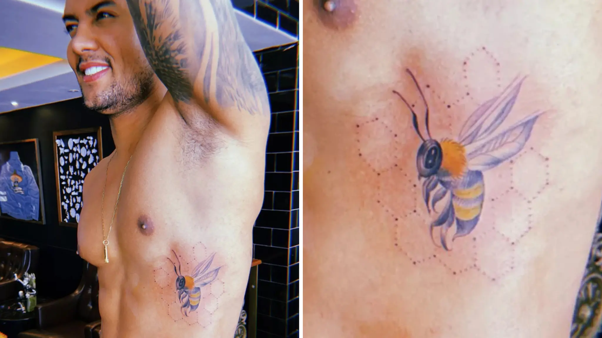 Clevinho Santana mostra tatuagem de abelha feita em homenagem à Paulinha Abelha