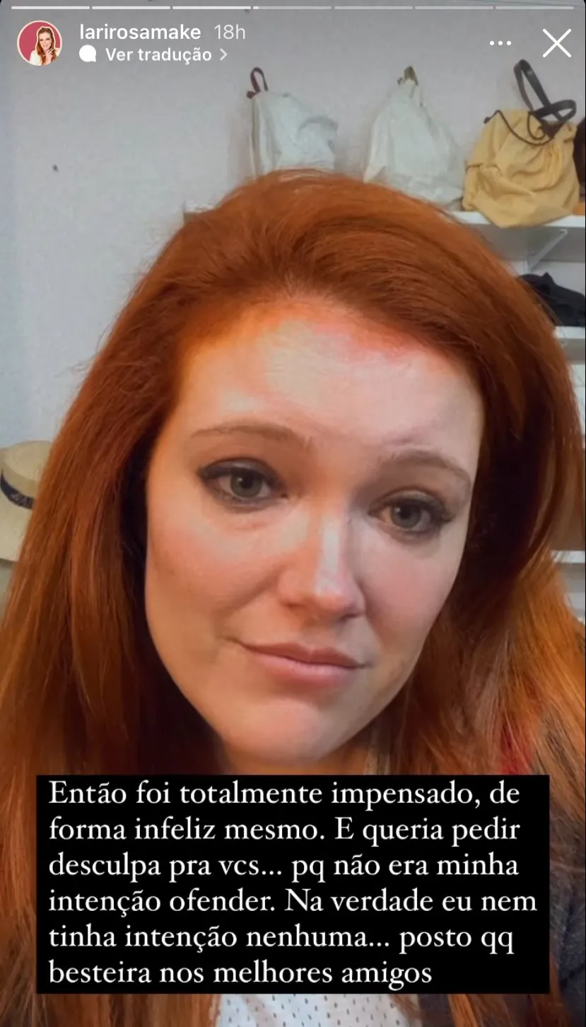Lari Rosa publicou nota nas redes sociais pedindo desculpas.