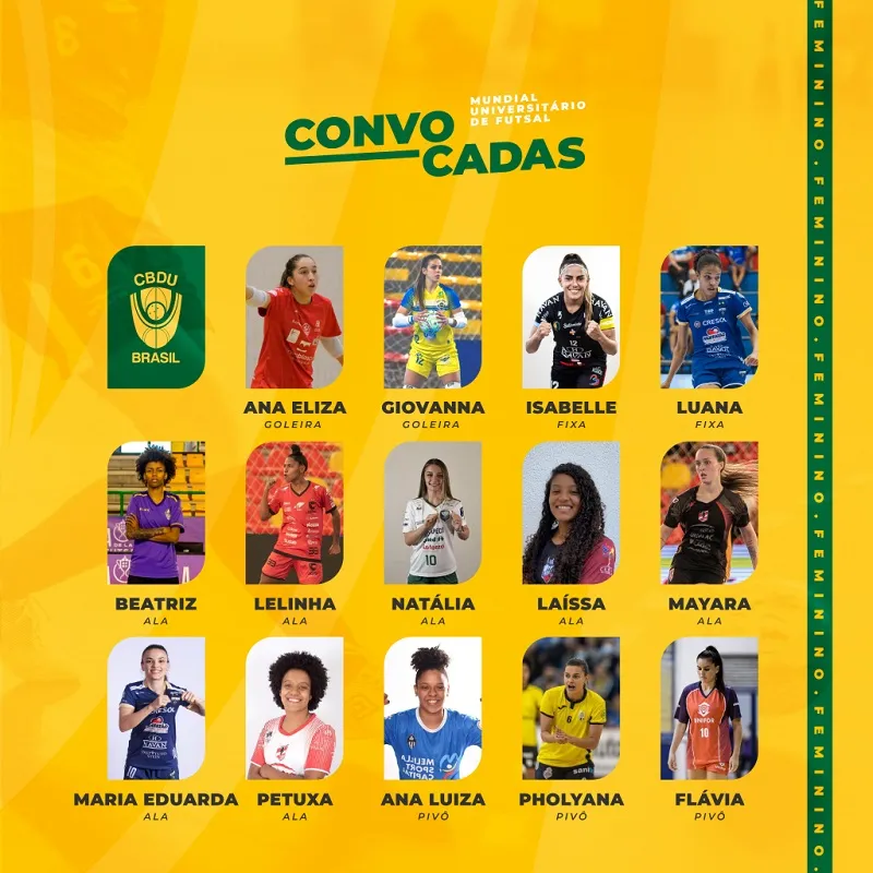 Veja alista de convocadas para a seleção brasileira universitária de futsal.