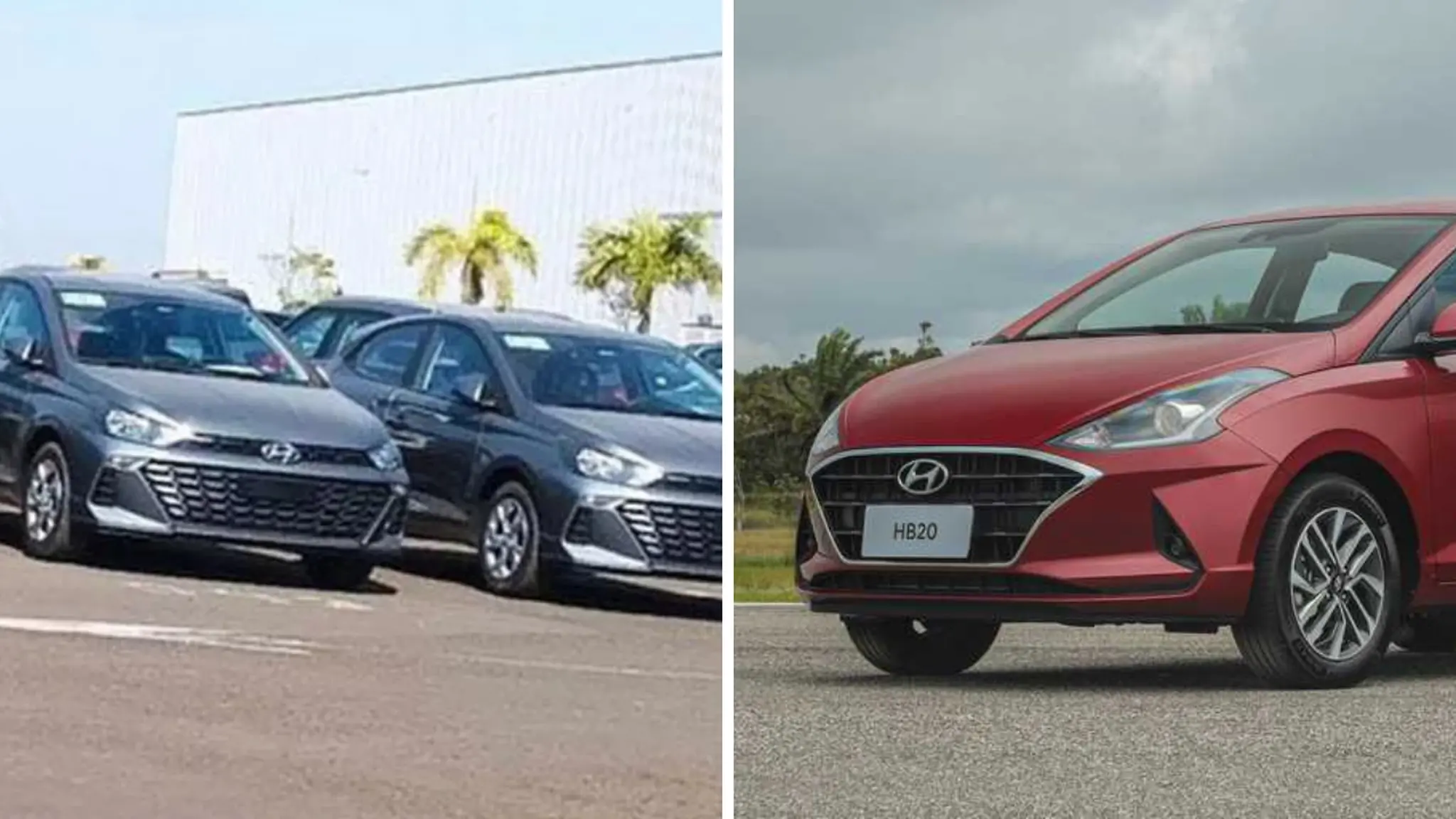 Montagem compara imagens vazadas do novo HB20 2023 e frente do modelo HB20 2022