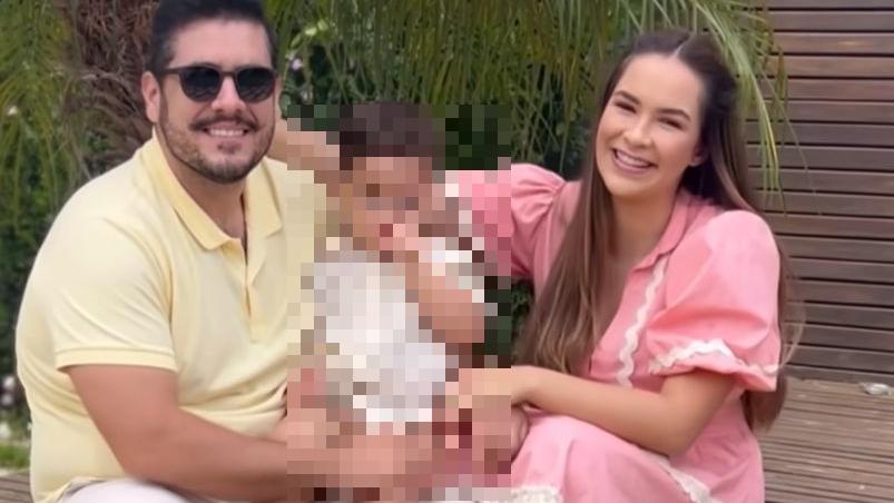 Thallys, Santiago e Gabriela em vídeo publicado nas redes sociais para comemorar o registro do filho adotivo.