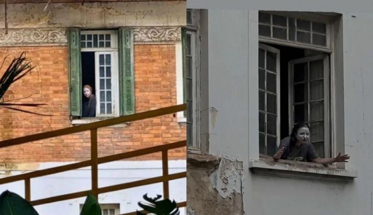 mulher da casa abandonada na janela