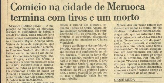 Comício terminou em morte no município de Meruoca
