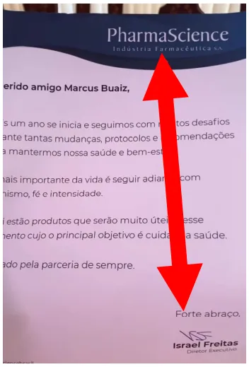 Apesar de negativa, documento mostra assinatura de Israel Freitas como diretor da PharmaScience em papel timbrado da empresa.