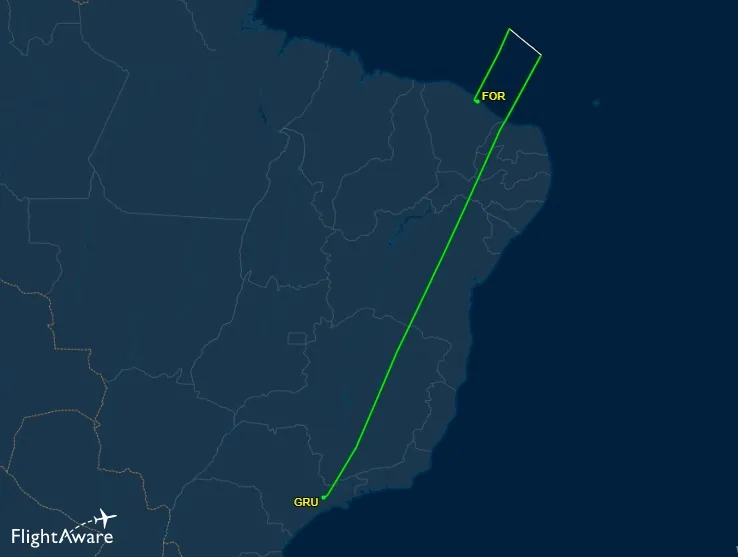 Rota feita pelo voo LAN702 da Latam