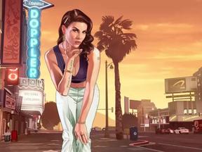 Banner do jogo GTA em que aparece uma mulher