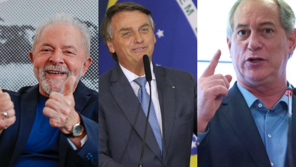 Montagem mostra Lula (à esquerda), Bolsonaro (centro) e Ciro (à direita).