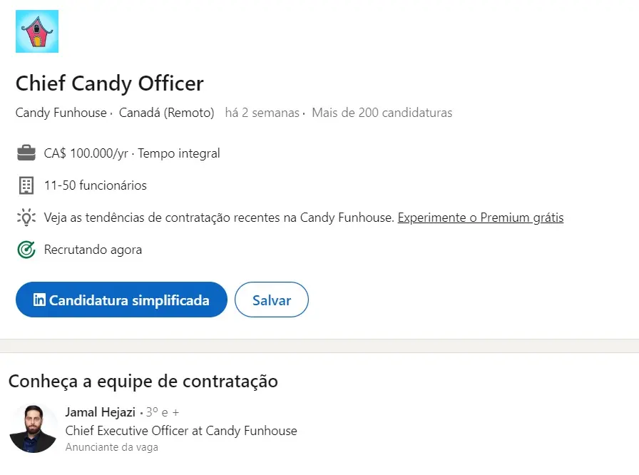 Vaga é encontrada no LinkedIn