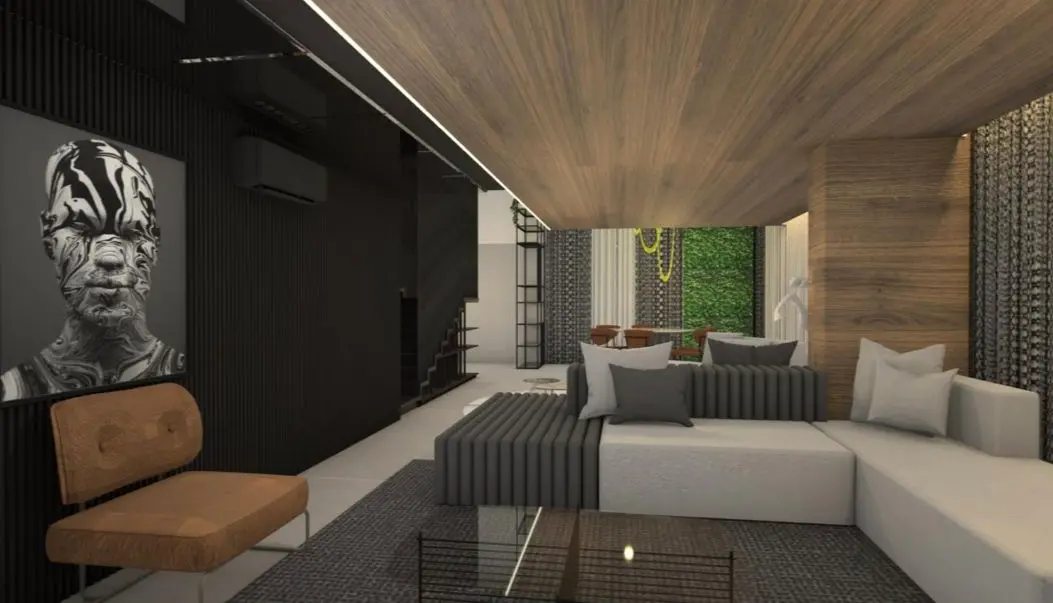 Sala de estar do novo apartamento de Matuê