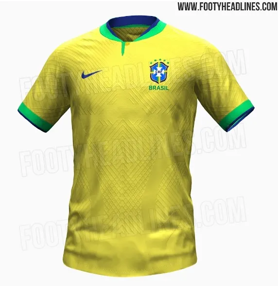 O site Footy Headlines postou o que seria o uniforme da Seleção que será lançado no dia 12 de agosto