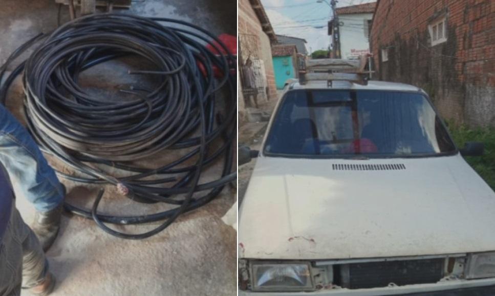 Montagem mostra fios à esquerda e um carro uno à direita.