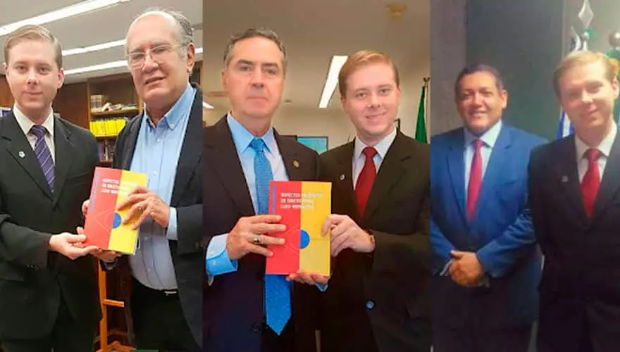 Montagem de imagens de João Riél posando ao lado de ministros do STF