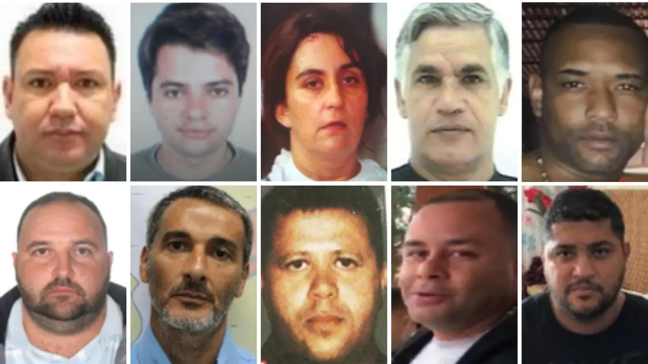 Montagem com imagens dos 10 criminosos mais procurados no Brasil em agosto de 2022