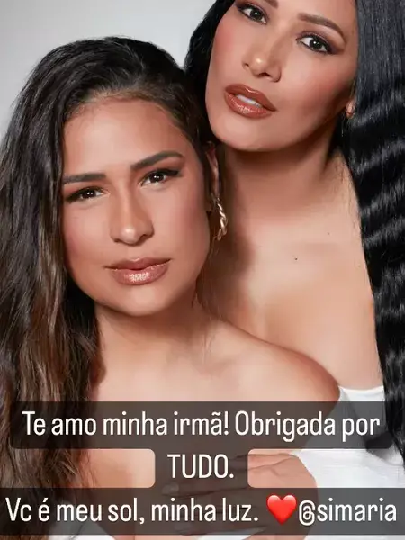 mensagem de simone para simaria no instagram stories: 'te amo minha irmã! obrigada por TUDO. você é meu sol, minha luz'