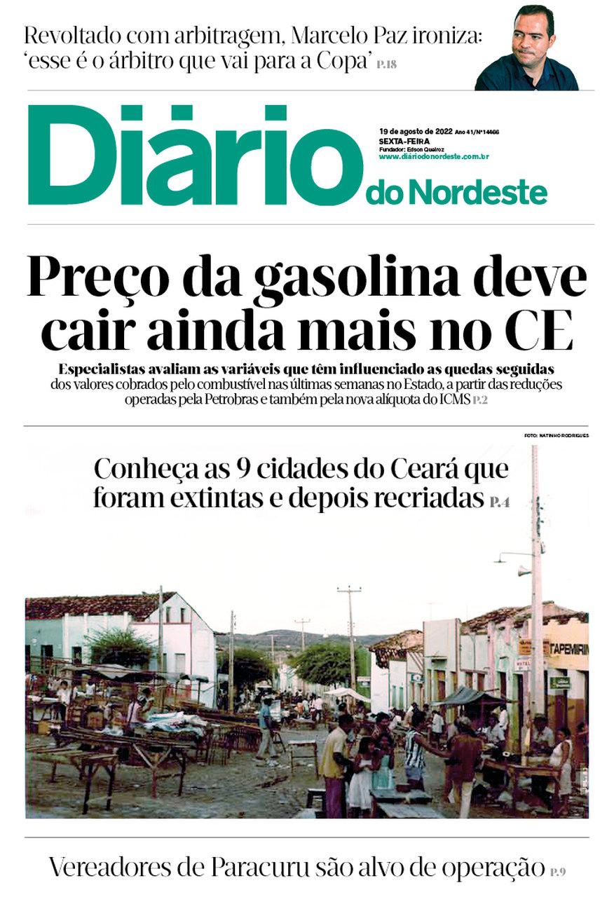 Capa da Edição do dia do jornal Diário do Nordeste