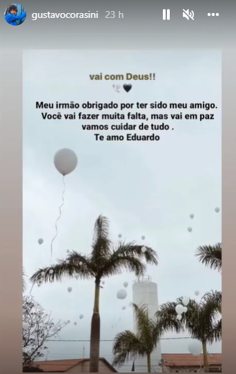 gustavo corasini homenageando eduardo souza nos stories do instagram