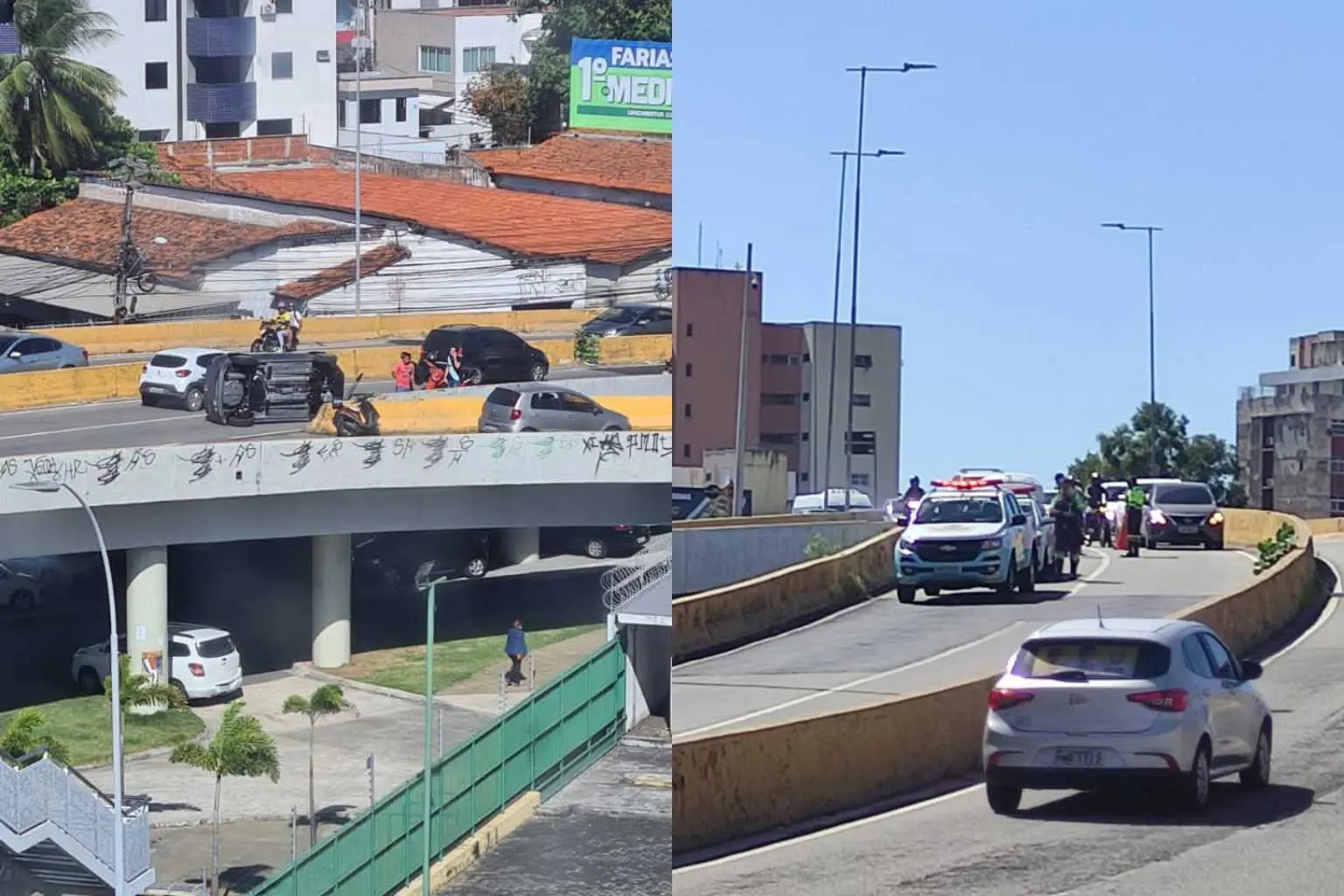 Carro foi afastado do meio da via para liberar trânsito