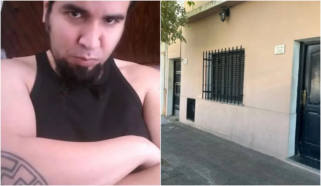 Montagem mostra Montiel à esquerda (um homem branco de barba e braços cruzados) e a casa onde morava à direita (um imóvel pintado em amarelo e com portas azuis).