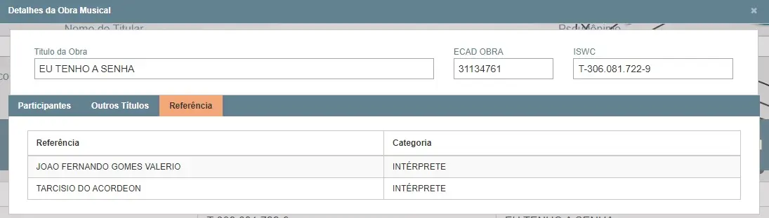 Registro da música Eu Tenho a Senha.