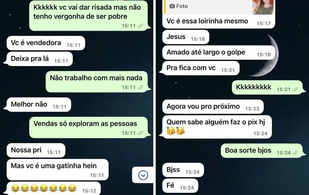 Prints de uma conversa entre vítima e golpista.
