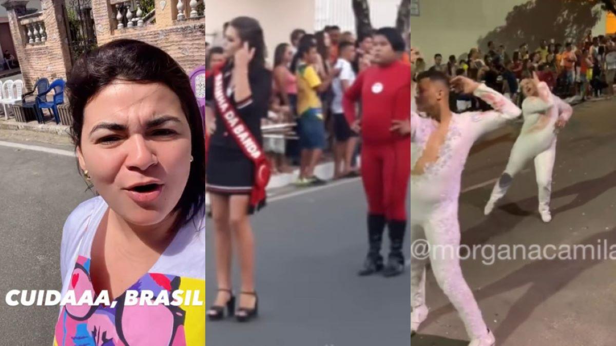 Montagem de fotos de Morgana Camila e do desfile de Maranguape