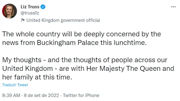 Twitter da primeira-ministra Liz Truss