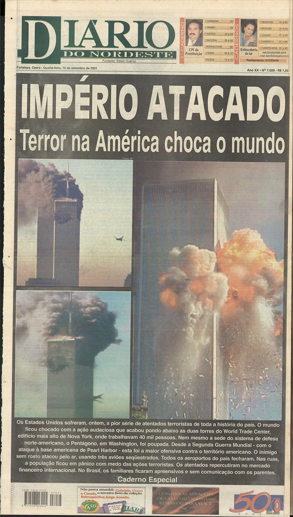 Capa do Diário do Nordeste em 12 09 2001