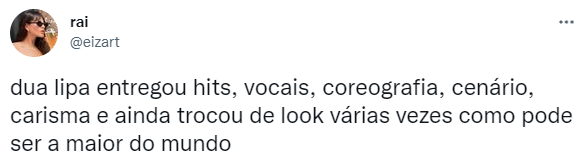 Usuário comenta sobre show da Dua Lipa no Rock in Rio