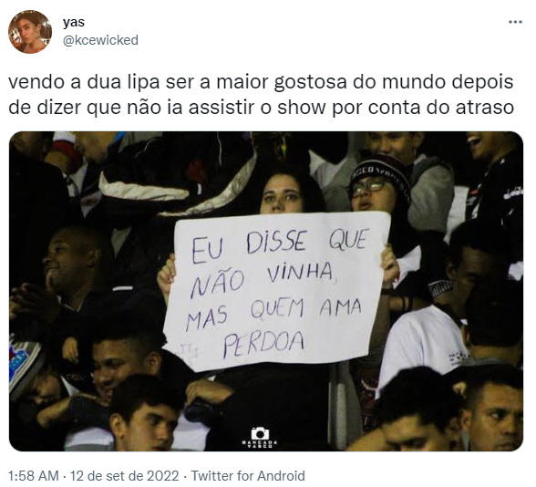 Usuário comenta sobre show da Dua Lipa no Rock in Rio