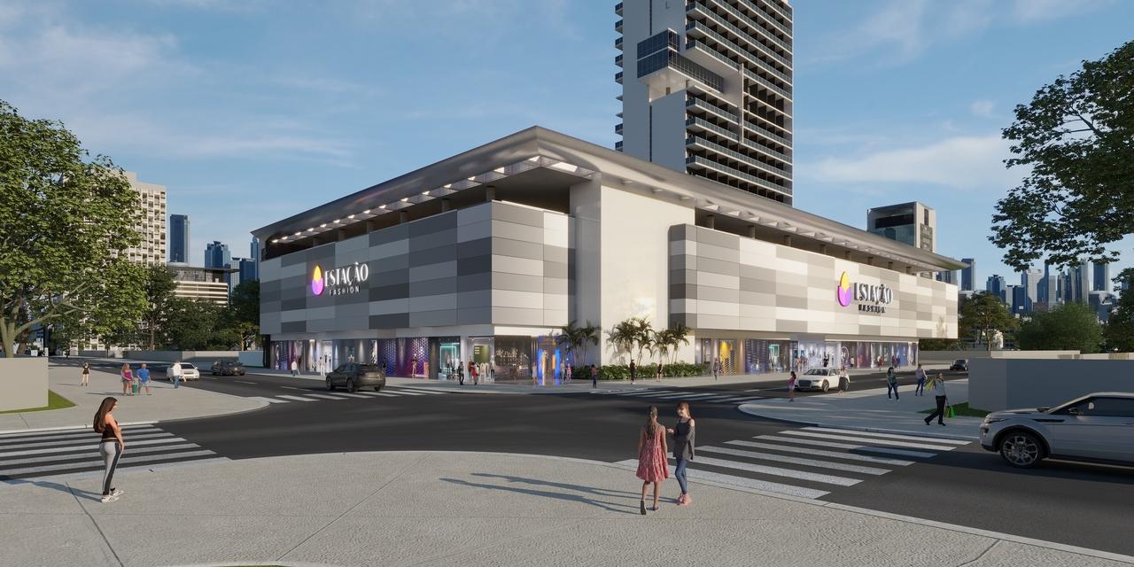Foto que contém a fachada do Estação Fashion.