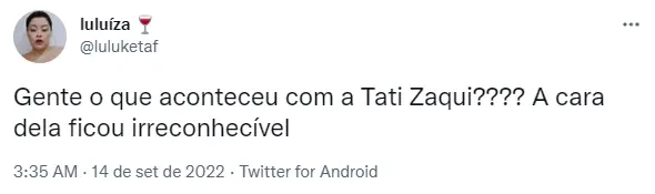 Usuário do Twitter comenta sobre aparência de Tati Zaqui em A Fazenda