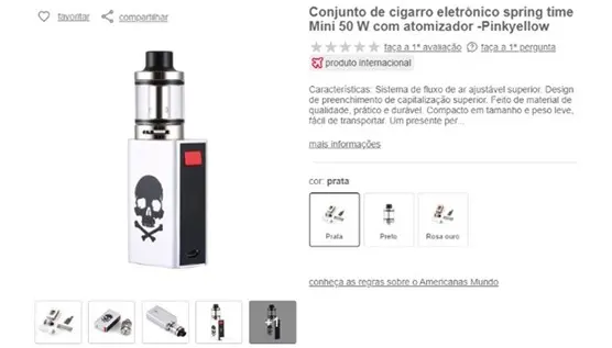 Venda cigarro eletrônico vape Americanas