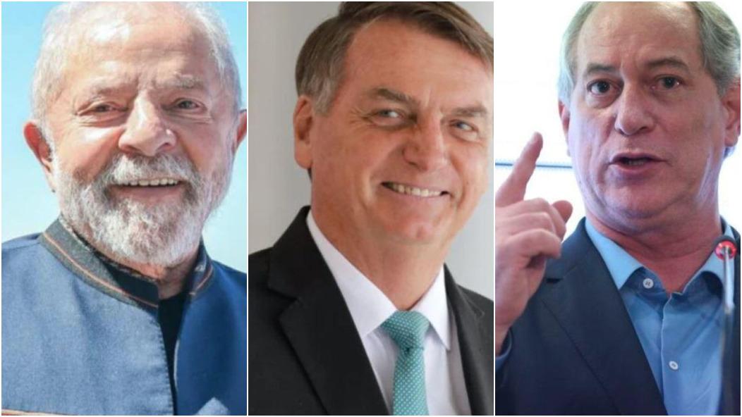 Montagem de fotos mostra, da esquerda para a direita: Lula, Bolsonaro e Ciro.