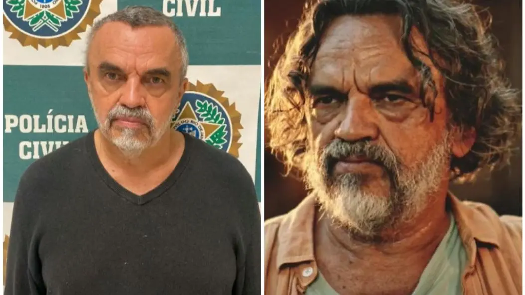 foto montagem com ator josé dumont preso e interpretando zé pirangueiro na novela da tv globo velho chico