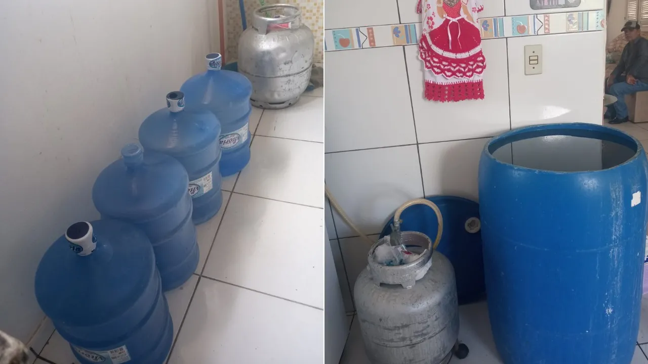 Diante da dificuldade de acesso a água, moradores compram tambores e garrafões para diminuir os impactos da estiagem