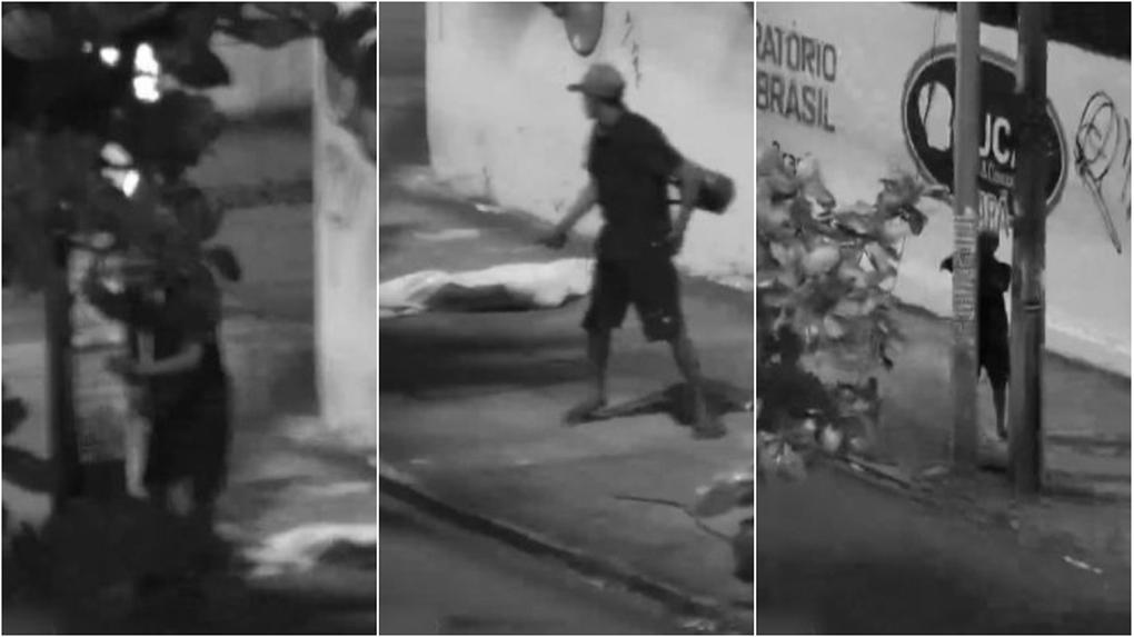 Montagem de fotos mostra homem roubando fios no Centro de Fortaleza.